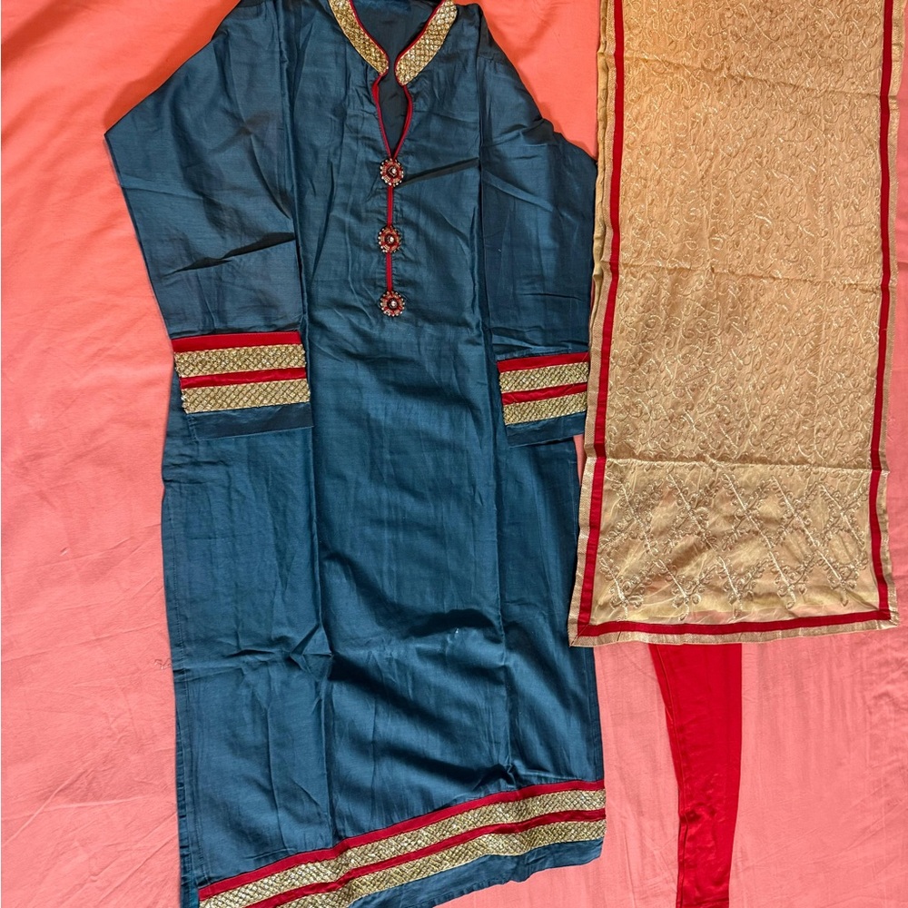 Elegant Blue and Red Kids Dress Set